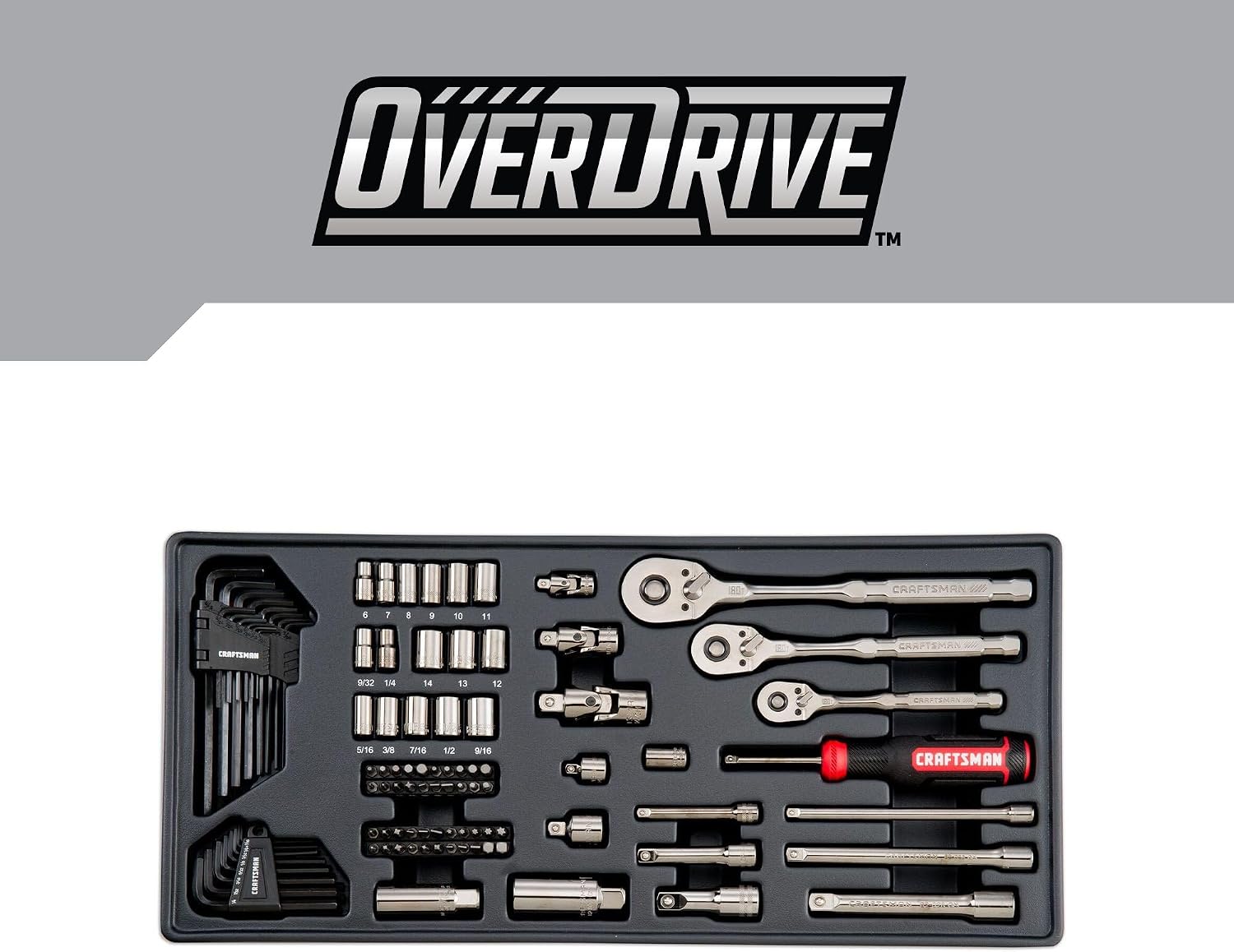CRAFTSMAN OVERDRIVE 284-Piece Gunmetal Chrome Mechanics Tool Set, Standard SAE/Metric Socket Set, with Hard Case (CMMT99284)