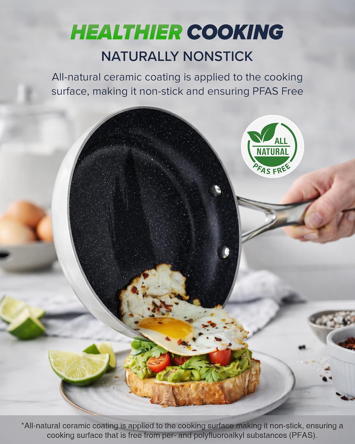Nuwave Essential Series 5PC Ceramic Cookware Set PFAS-Free, G11 Duralon Blue Coating, Pots and Pans Set Non Stick, Diamond Scratch-Resistant,Stay-Cool Handle, Metal Lid,Induction Ready,Dishwasher Safe