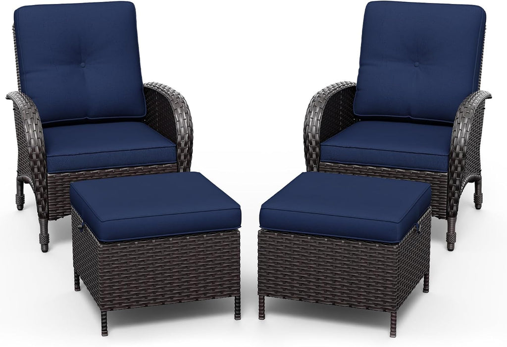 Joyside Wicker Patio Chairs, 4 Piece Rattan Outdoor Furniture with Thickened Cushions, High Back, Deep Seating, Wide Armrest, Outdoor Chairs for Porch, Deck