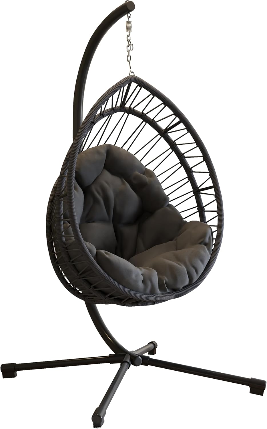 GOWE Outdoor Egg-Shaped Hanging Chair with Stand, Patio Egg-Shaped Swing Chair, Indoor Rocking Chair, Outdoor Hammock Egg-Shaped Chair, Dark Gray