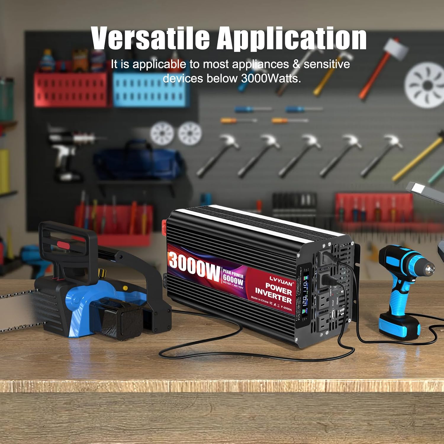 LVYUAN 3000 Watt Power Inverter 12V to 110V 120V DC to AC with 4 AC Outlets, LCD Display, USB Port & Remote Control for Home, RV, Vehicle, Truck, Off-Grid Solar System, Heavy Duty Outdoor Camping