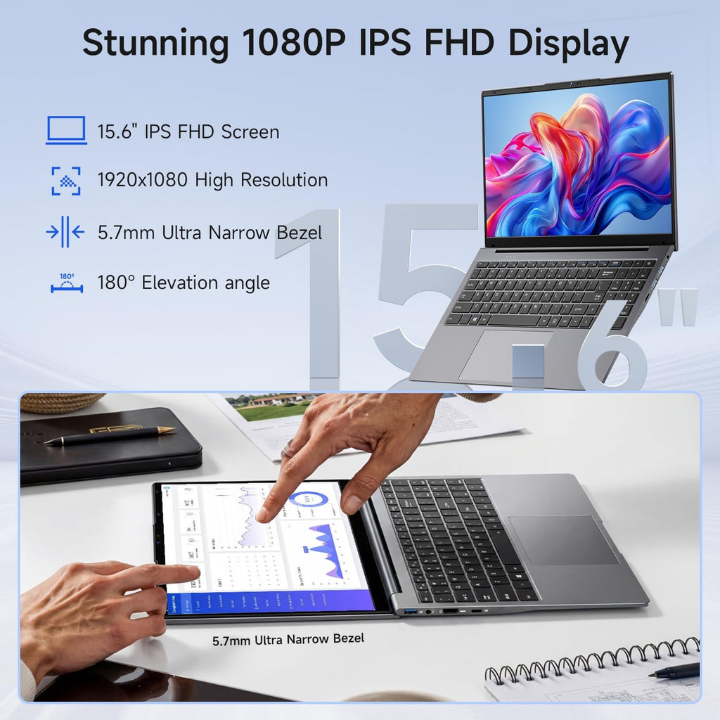 Bmax 15.6' Laptop, Intel 12th Gen N95 (Up to 3.4GHz), 12GB LPDDR5 RAM, 512GB SSD, Windows 11 Pro Business Computer, 180° Lay-Flat FHD IPS, Webcam with Privacy Shutter, Numeric Keypad, Type-C