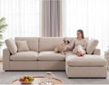 L-Shaped Modular Sectional Sofa, Modern Cloud Couch with Ottoman, 3-Seater Corner Sofa, Deep-Seated Sofas for Living Rooms, Bedroom and Apartment, Beige - Chenille