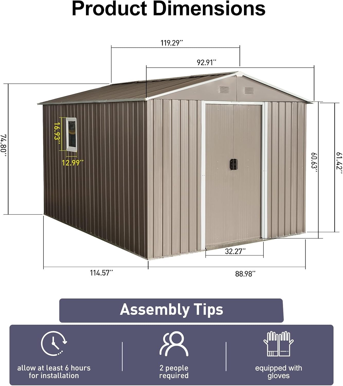 8x10 ft Outdoor Metal Storage Shed with Floor Foundation and Window, Lockable Galvanized Steel Tool Shed with Sliding Door and Air Vent, Waterproof Garden Storage House for Backyard, Patio