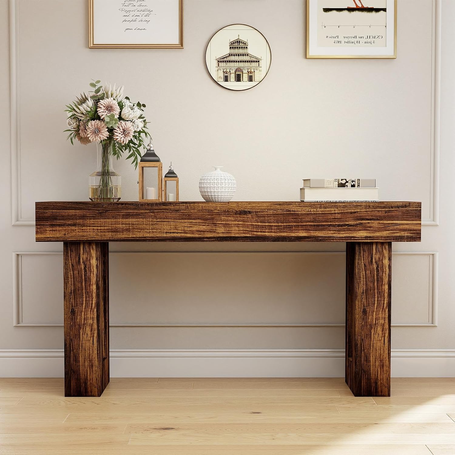 Spaco 63'' Long Console Table,2 Tier Farmhouse Entryway Table Sofa Table with Storage,Wood Behind Couch Table for Living Room, Hallway,Foyer (Dark Brown)