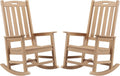 Psilvam Oversized Outdoor Rocking Chair Set of 2, Porch Rocker with 21' Wide Seat and 32' Tall Backrest, Pre-Assembled with Most Components for Effortless Installation (Teak Color)