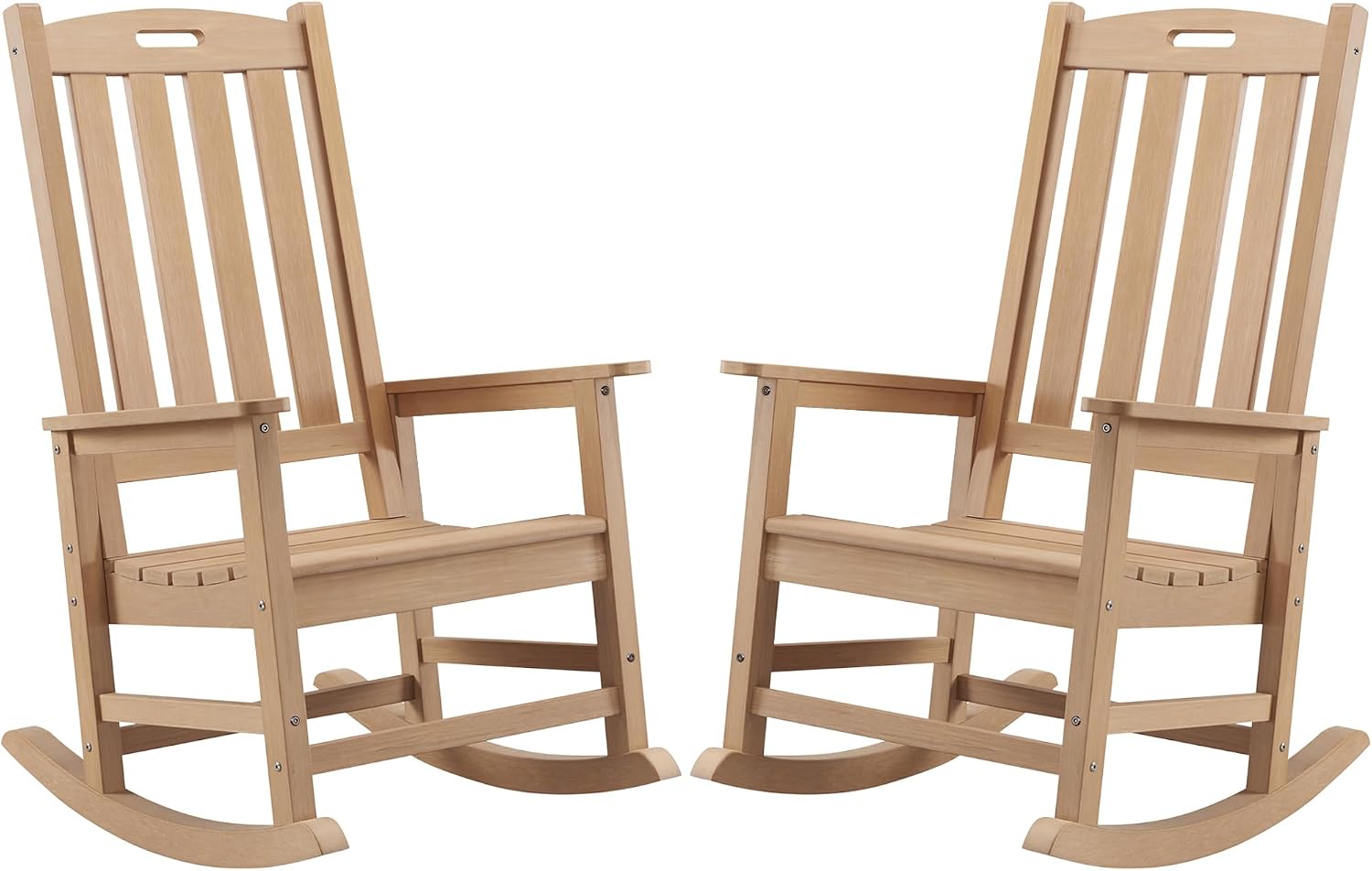 Psilvam Oversized Outdoor Rocking Chair Set of 2, Porch Rocker with 21' Wide Seat and 32' Tall Backrest, Pre-Assembled with Most Components for Effortless Installation (Teak Color)