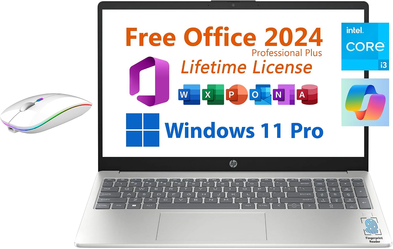 HP 15.6' Business Student Laptop, Free Microsoft Office 2024 Lifetime License, Copilot AI Chat, FHD Non-Touch, Intel 8-Core i3-N305 3.8 GHz, 8GB RAM, 256GB SSD, Long Battery Life, Windows 11 Pro
