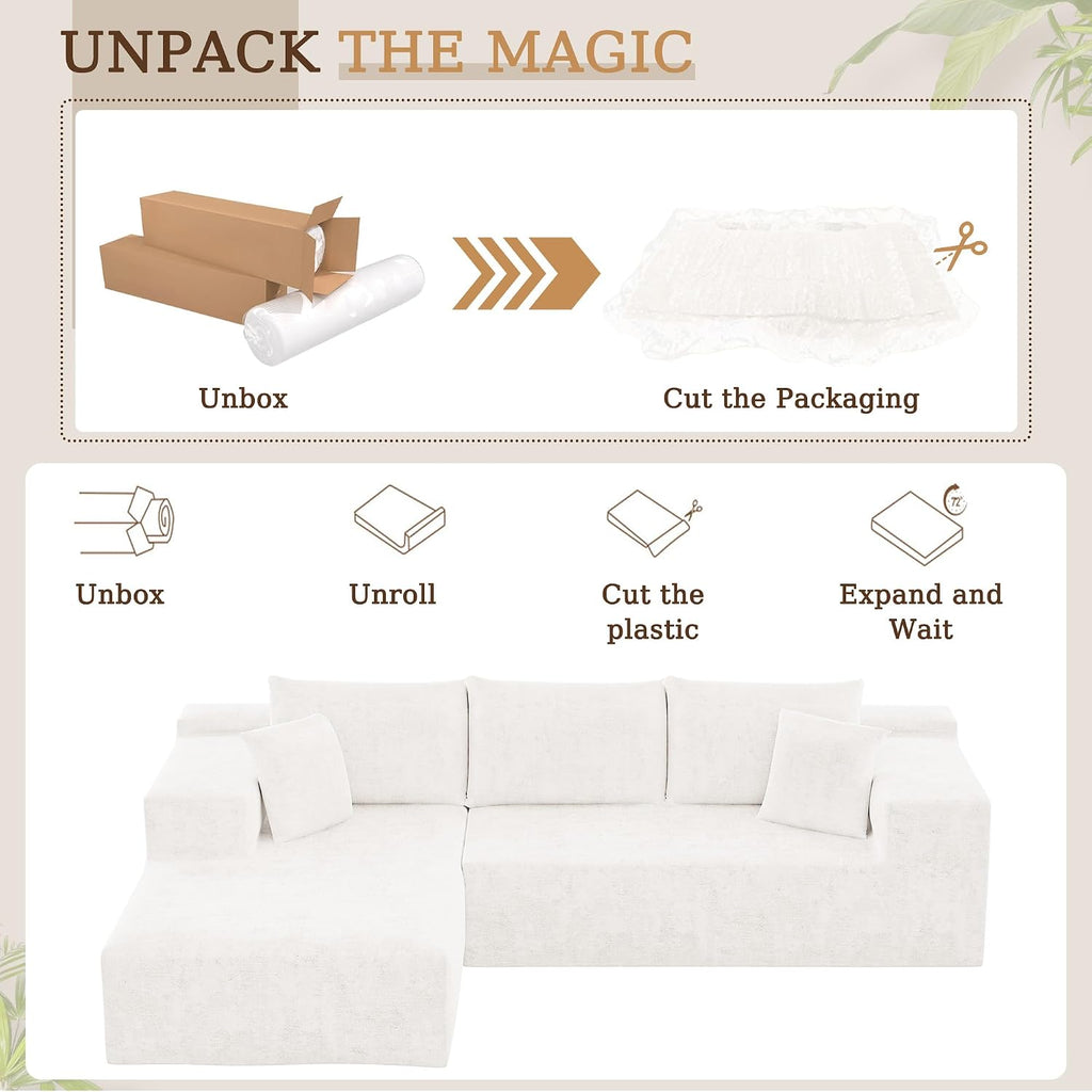 YESHOMY Boneless Couches for Living Room, 108' Sectional Modular Sectional Sofa with Deep Seat, Cloud Comfy Couch with L-Shape Chaise, Easy Assembly (Chenille, Pearl Cream)