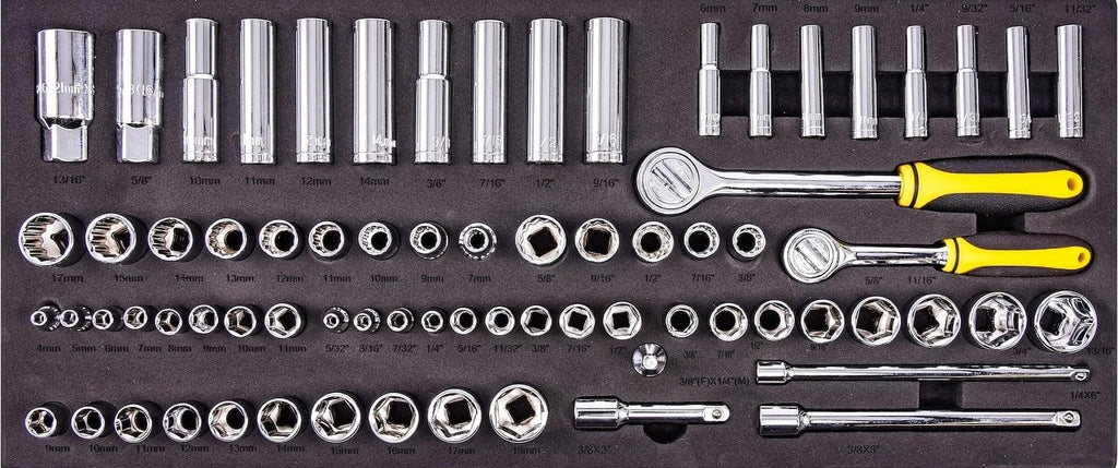JEGS 170-Piece Mechanic's Tool Set - Includes Black Powder Coated Steel Toolbox, Sockets, Extenders, Ratchets, Wrenches, Screwdrivers, Pliers & Bits