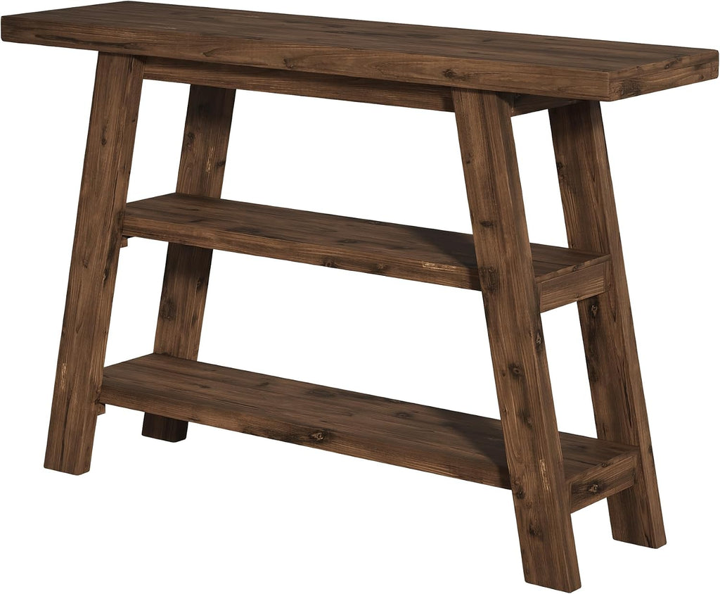Solid Wood Console Table, 47.24' Long Farmhouse Entryway Table with 3-Tier Shelves, Rectangular Couch Tables Behind Sofa, Narrow Accent Tables for Hallway, Entrance, Foyer, Living Room (Dark Brown)