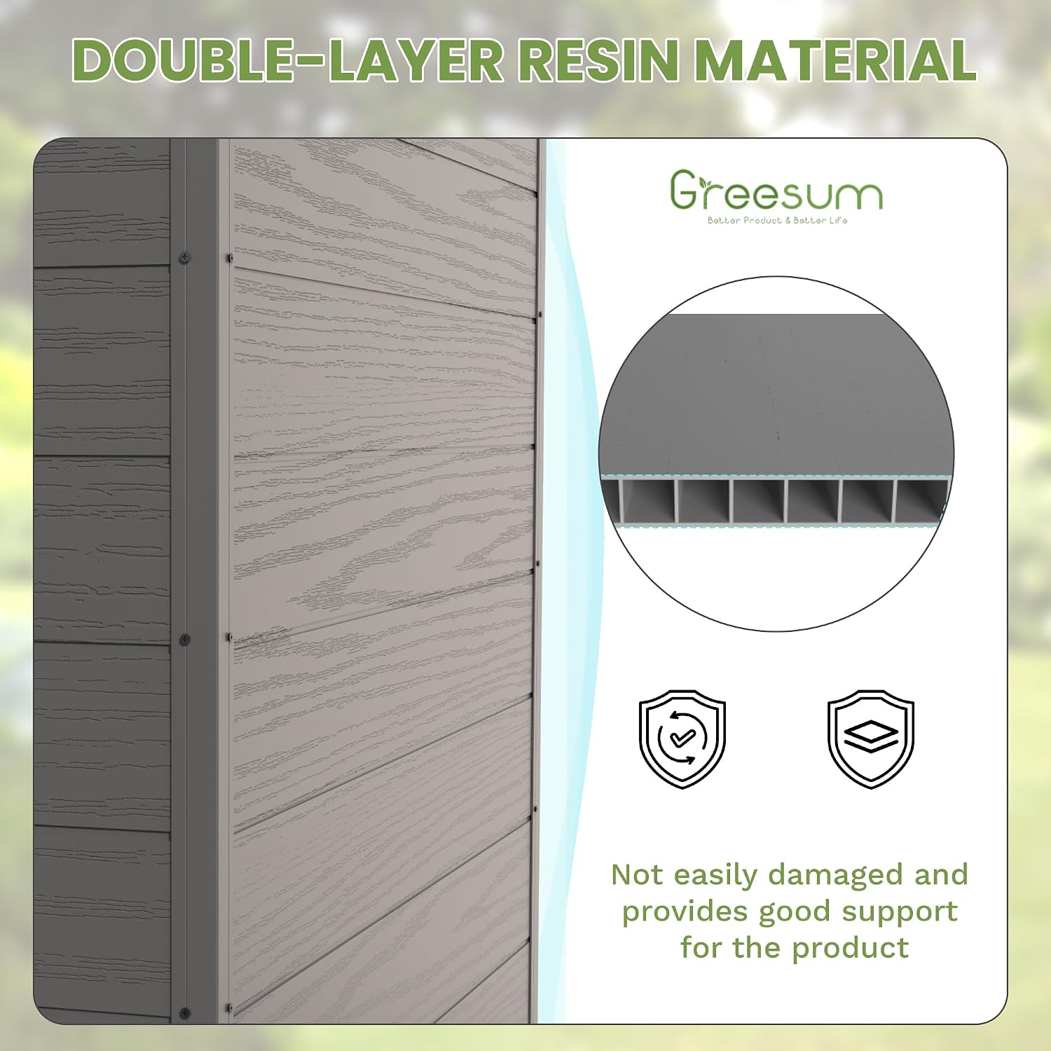 Greesum 6x4FT Plastic Outdoor Storage Shed with Floor, Resin Sheds with Lockable Double Door, Tool Sheds with Vents and Window, for Garden, Backyard, Patio, Dark Gray