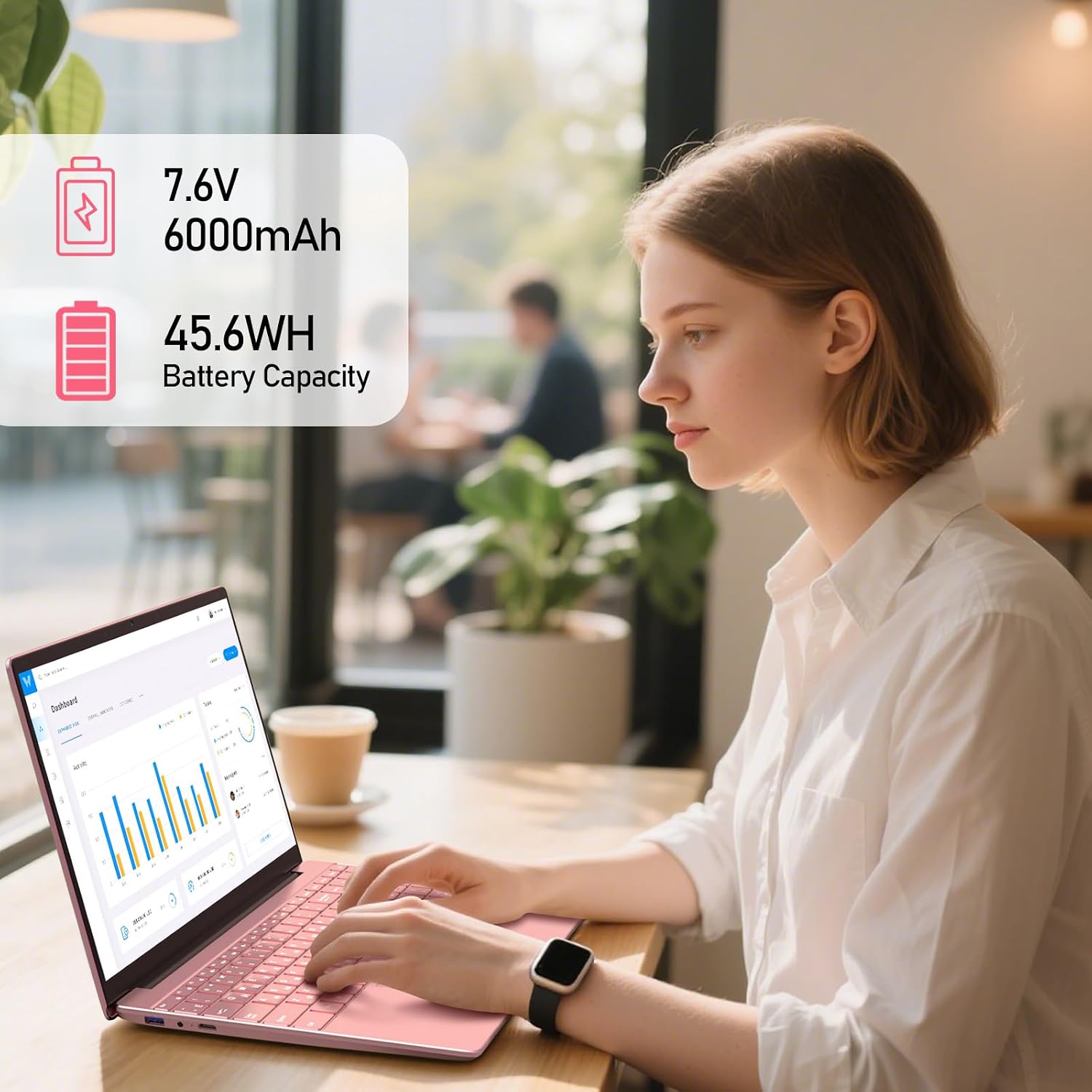 Student Laptop 15.6 Inch, Lightweight Notebook with 8GB RAM 256GB SSD, FHD IPS Display, Backlit Keyboard & Fingerprint Login, Rose Gold Portable Computer for School & Daily Use