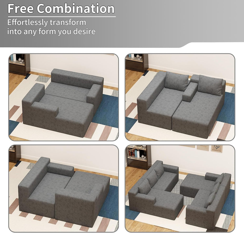 87' Modular Sectional Sofa, Cloud Sectional Couch with Deep Seat, Modern Modular L-Shape Sofa with Chaise, Cozy Boneless Couches for Living Room, Small Spaces, No Assembly Required