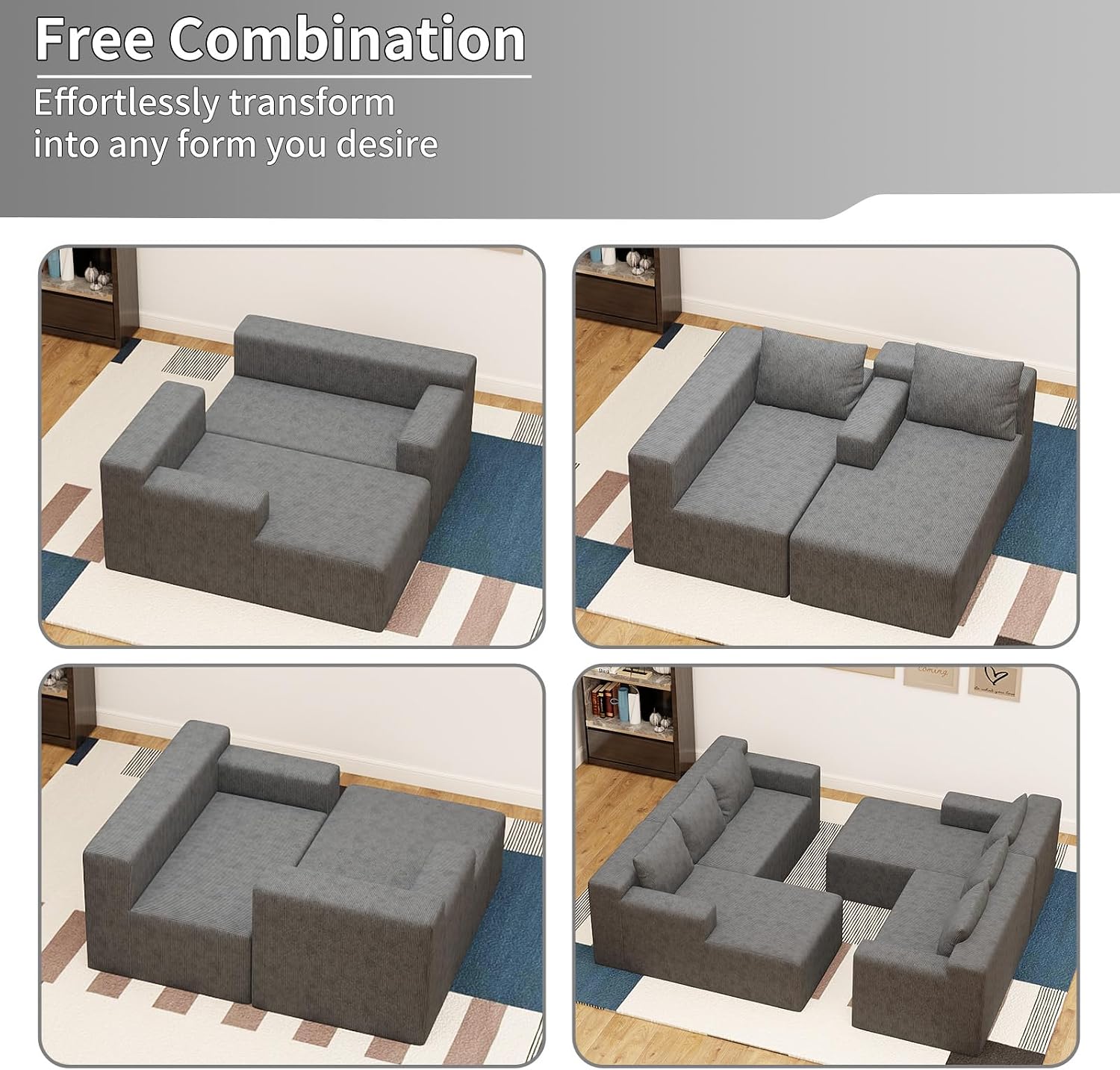 87' Modular Sectional Sofa, Cloud Sectional Couch with Deep Seat, Modern Modular L-Shape Sofa with Chaise, Cozy Boneless Couches for Living Room, Small Spaces, No Assembly Required