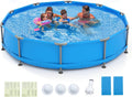 Moccha 12' x 12' Round Above Ground Pool - Metal Frame Family Pool Set with PVC Fabric, 3 Stoppers & Drainage Valve Connector, Outdoor Backyard Swimming Pool, 1617 Gallons of Water