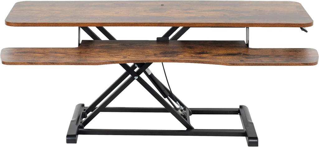 VIVO 48 inch Desk Converter, K Series, Height Adjustable Sit to Stand Riser, Dual Monitor and Laptop Workstation with Wide Keyboard Tray, Rustic Vintage Brown Top, Black Frame, DESK-V048KN