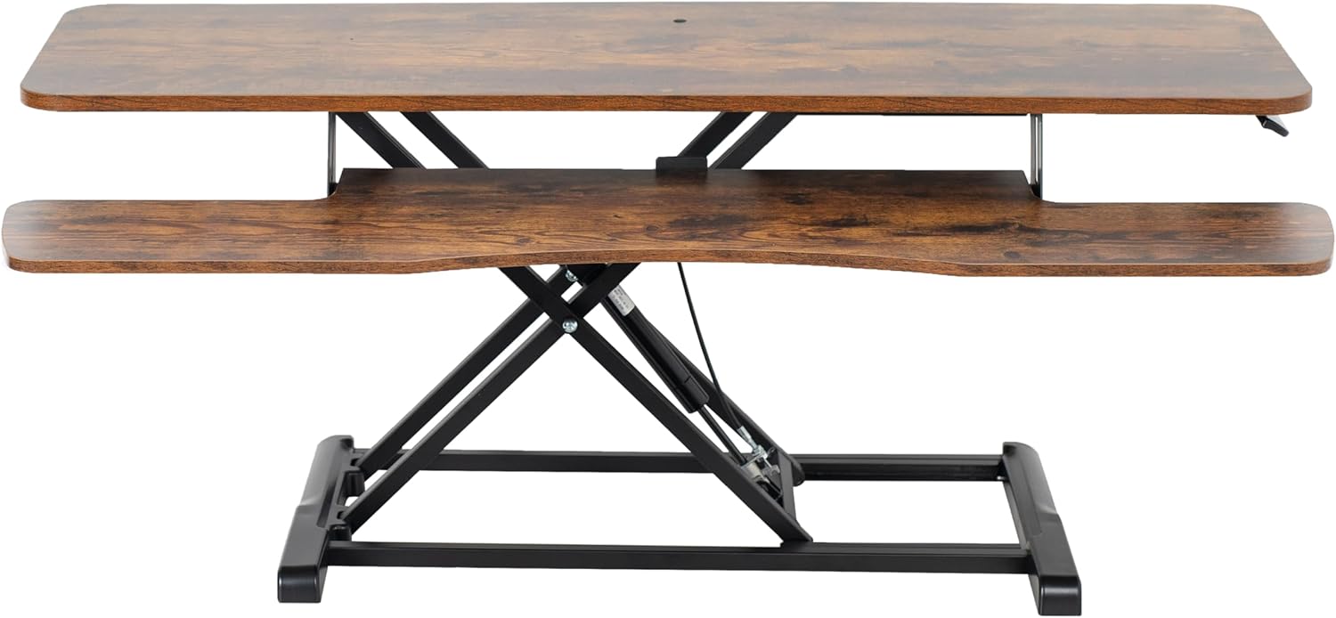 VIVO 48 inch Desk Converter, K Series, Height Adjustable Sit to Stand Riser, Dual Monitor and Laptop Workstation with Wide Keyboard Tray, Rustic Vintage Brown Top, Black Frame, DESK-V048KN