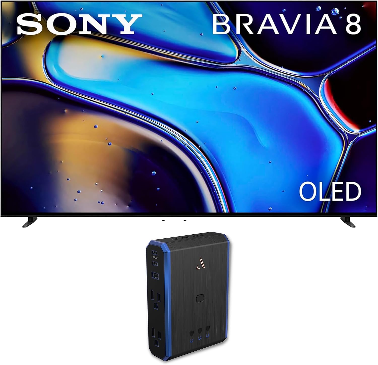Sony K65XR80 65 Inch IMAX Enhanced Bravia OLED 4K HDR Google TV with an Austere 5S-PS4-US1 4-Outlet Power with Omniport USB (2024)