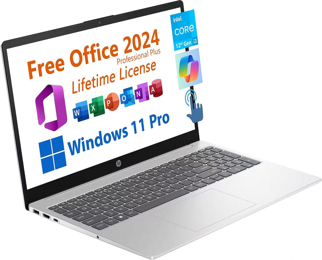 HP 15.6' Business Student Laptop, Free Microsoft Office 2024 Lifetime License, Copilot AI Chat, HD Touchscreen, Intel 6-Core i3-1215U 4.4 GHz, 16GB RAM, 512GB SSD, Long Battery Life, Windows 11 Pro