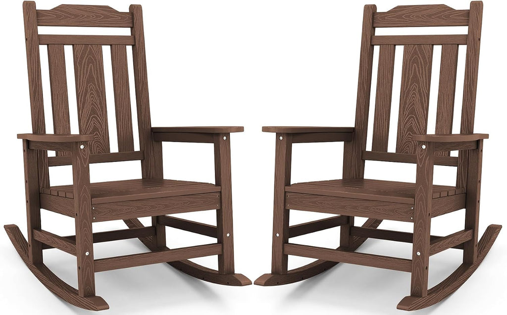 SERWALL HDPE Outdoor Rocking Chairs for Adults, Outdoor Rocking Chairs Set of 2, Patio Rocking Chair Sets, Coffee