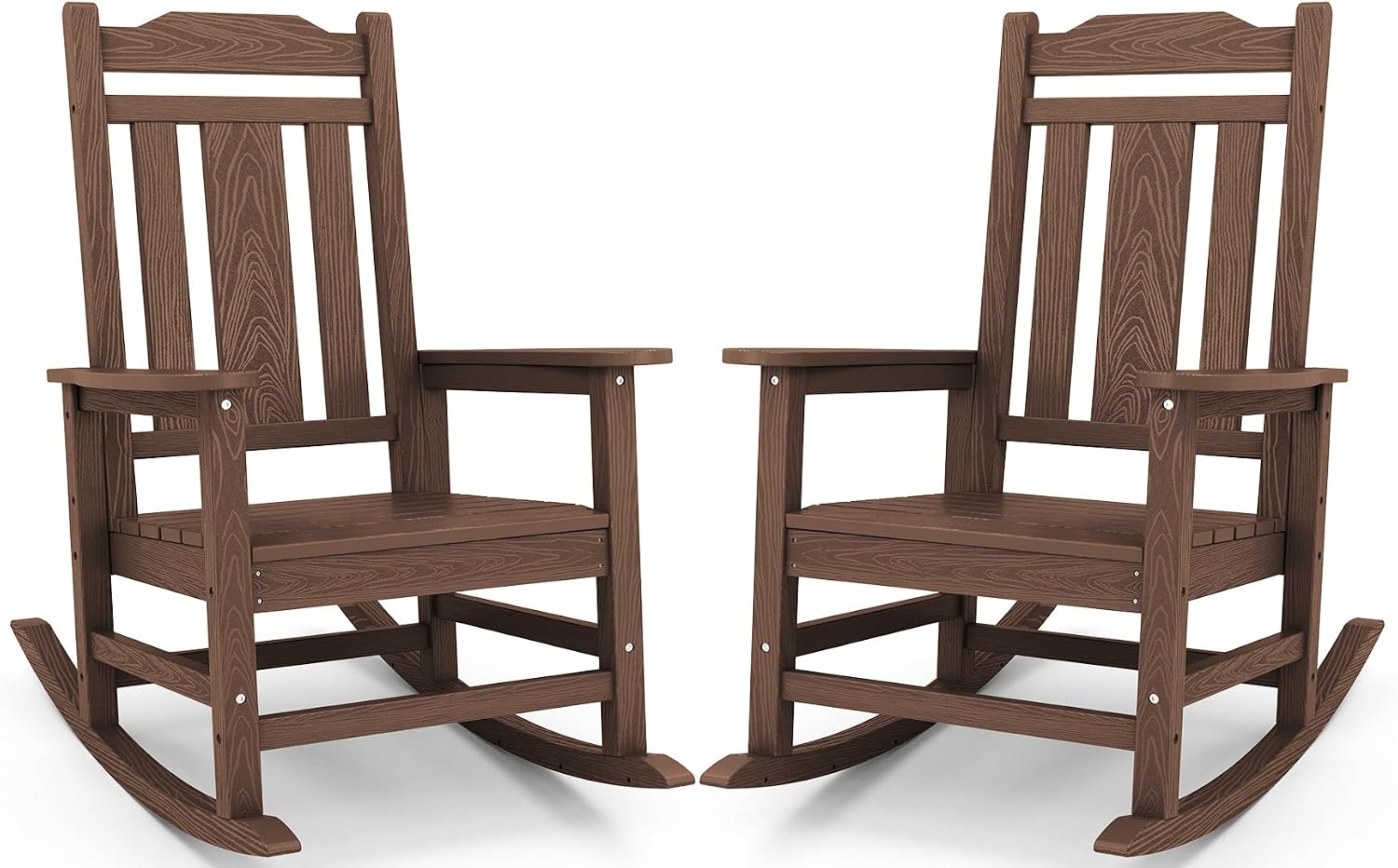 SERWALL HDPE Outdoor Rocking Chairs for Adults, Outdoor Rocking Chairs Set of 2, Patio Rocking Chair Sets, Coffee