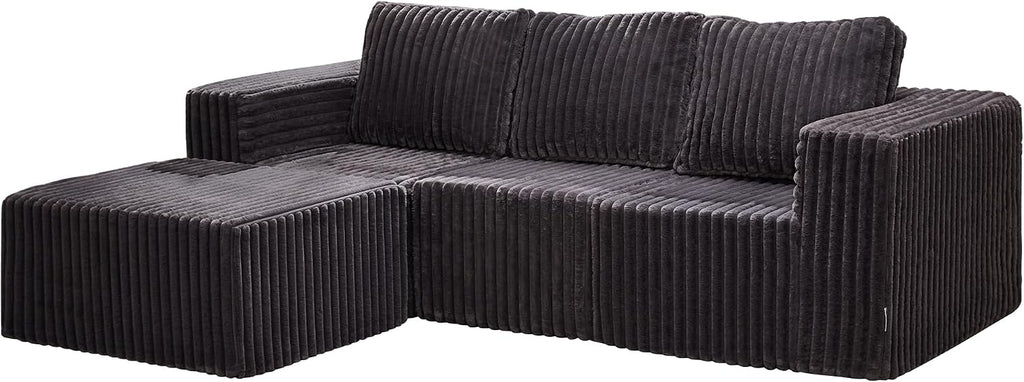 Hobestluk Modular Sectional Sofa Memory Foam Couch Oversized Sectional Sofa 3-Seater with Chaise Cloud Couch with Removable Cover L Shape Sofa for Living Room (Strip Grey, 3-Seater with Chaise)