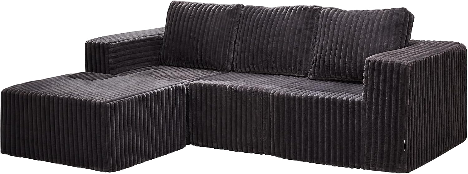 Hobestluk Modular Sectional Sofa Memory Foam Couch Oversized Sectional Sofa 3-Seater with Chaise Cloud Couch with Removable Cover L Shape Sofa for Living Room (Strip Grey, 3-Seater with Chaise)