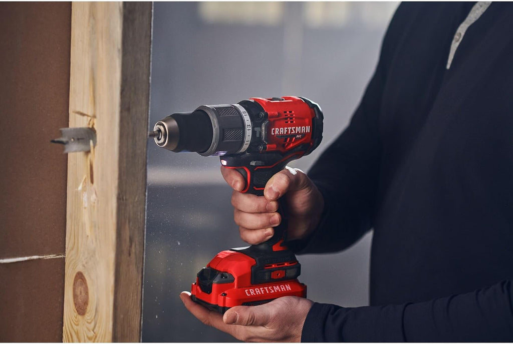 CRAFTSMAN V20 Cordless Hammer Drill Kit, 1/2 inch, 2 Batteries and Charger Included (CMCD732D2)