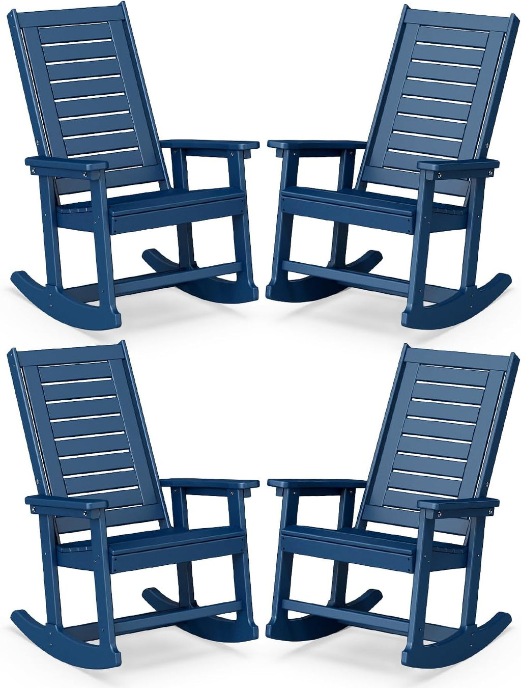 BRIOPAWS Outdoor Rocking Chairs | Set of 4 | Porch Rockers | HDPE Plastic| Blue | Oversized | Patio Rocker Chair | High Back | for Big Man | Weather Resistant | for Outside Deck Balcony Front Backyard