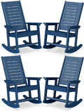 BRIOPAWS Outdoor Rocking Chairs | Set of 4 | Porch Rockers | HDPE Plastic| Blue | Oversized | Patio Rocker Chair | High Back | for Big Man | Weather Resistant | for Outside Deck Balcony Front Backyard