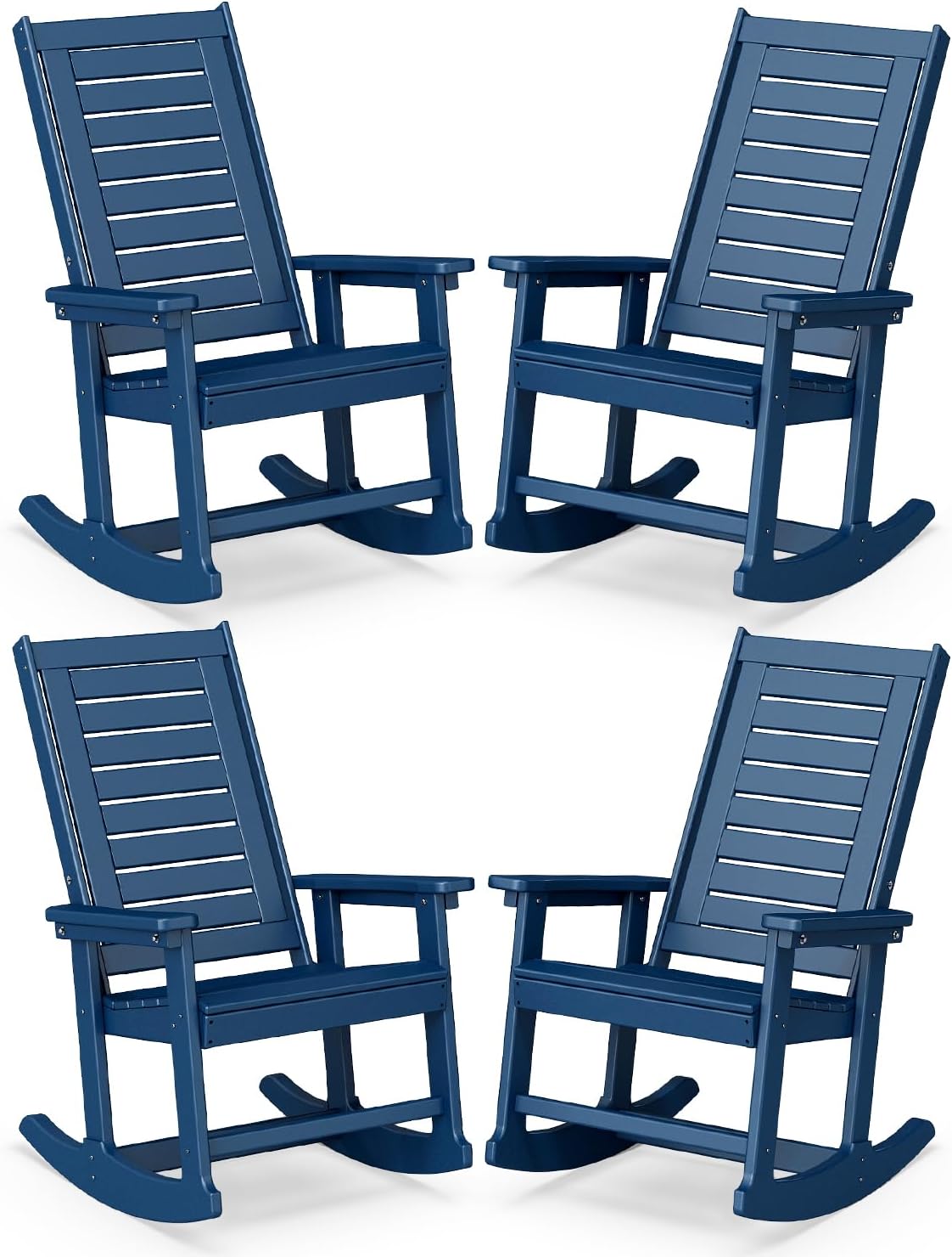 BRIOPAWS Outdoor Rocking Chairs | Set of 4 | Porch Rockers | HDPE Plastic| Blue | Oversized | Patio Rocker Chair | High Back | for Big Man | Weather Resistant | for Outside Deck Balcony Front Backyard