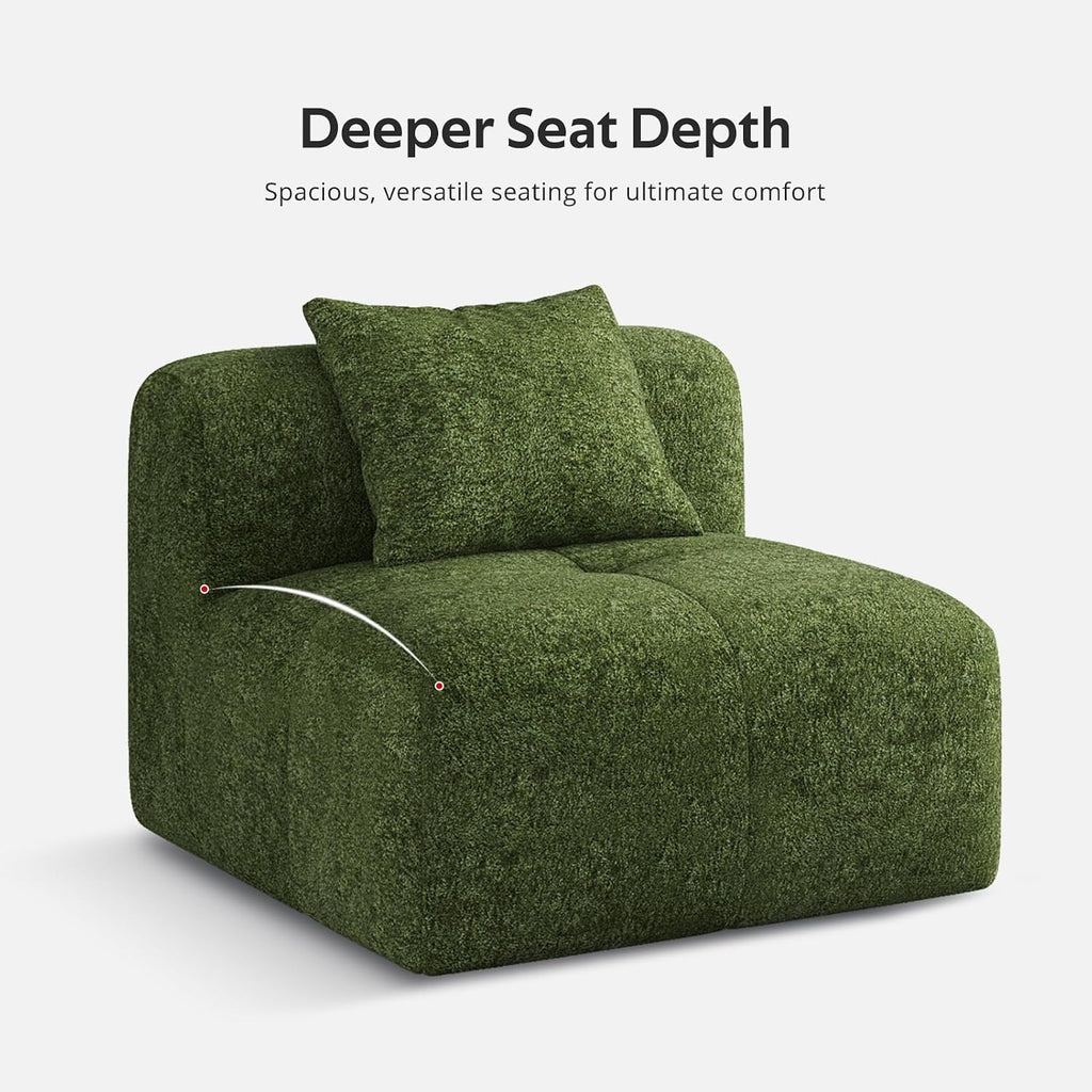118'' Modern L-Shaped Modular Sectional Sofa for Living Room，Oversized 3-Seater Couch with Deep Seat and Movable Ottoman – No Assembly,Comfortable Chenille Fabric Boneless Sofa (Dark Green)