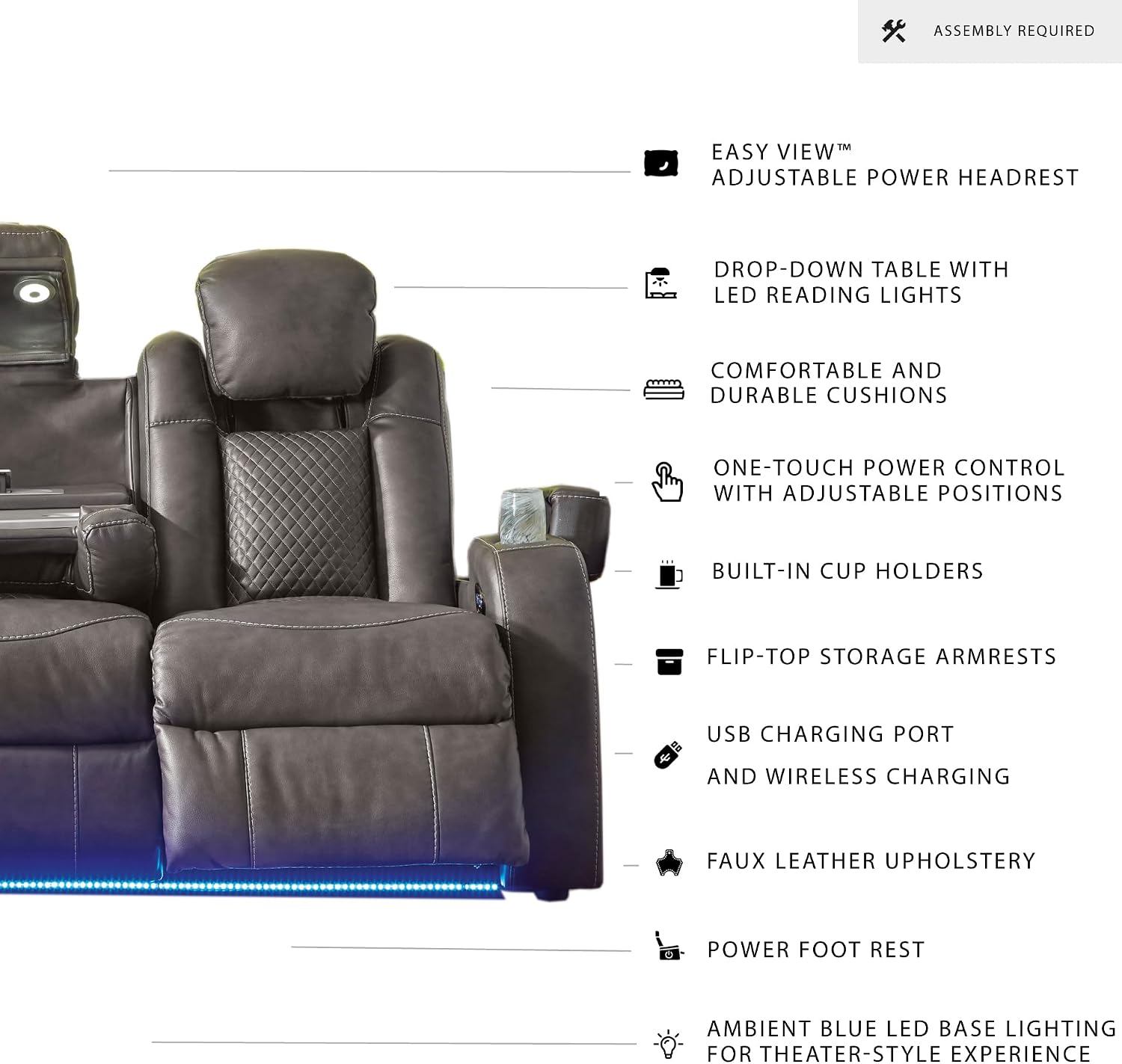 Signature Design by Ashley Fyne-Dyme Contemporary Power Reclining Sofa with USB Charging Ports and Adjustable Headrest, Brown