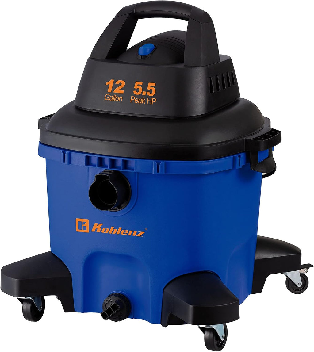 Koblenz WD-12 L4 Wet Dry Vacuum Cleaner, 12 Gallon 5.5 PHP, 3-in-1 Suction & Blower, 32 ft Reach, Drain Plug, Large Vacuum Cleaner for Car, Shop Vacuum Wet and Dry, Click-N-Lock Hose, Blue/Black