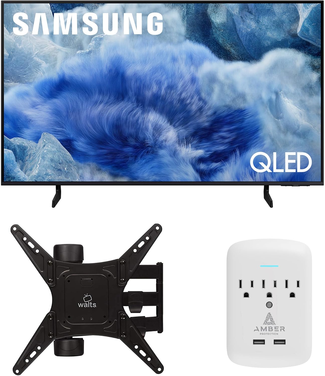 Samsung QN50Q8FAAFXZA 50 Inch Class QLED Q8F 4K Vision AI Smart TV with a Walts Medium Full Motion Mount for 32'-65' TVs and Amber Protection 3-Outlet-Surge Surge Protector (2025)