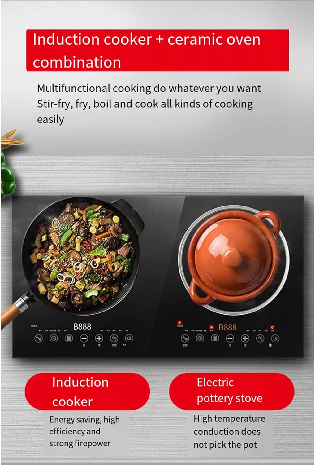 2200W Dual-Head Household Smart Induction Cooktop Independent Booking Timer 10-Speed Safety Lock Portable Induction Cooktop