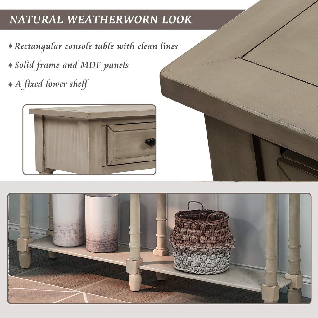 Merax Console Table Sofa Table with Two Storage Drawers and Bottom Shelf for Living Room, Entryway, Easy Assembly (Grey Wash)