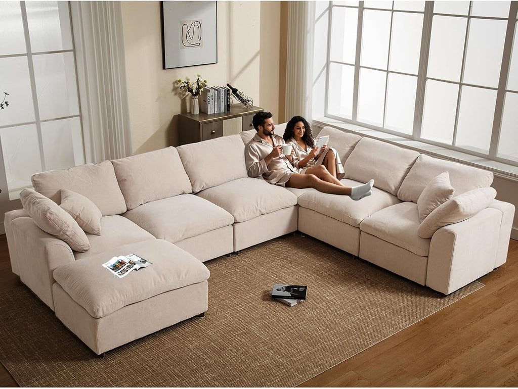 Oversized Modular Sectional Sofa Couch, Large 7 Seater Corner Sofa Modern U Shaped Sectional Couch with Ottoman Cloud Couches for Living Room, Office, Spacious Space