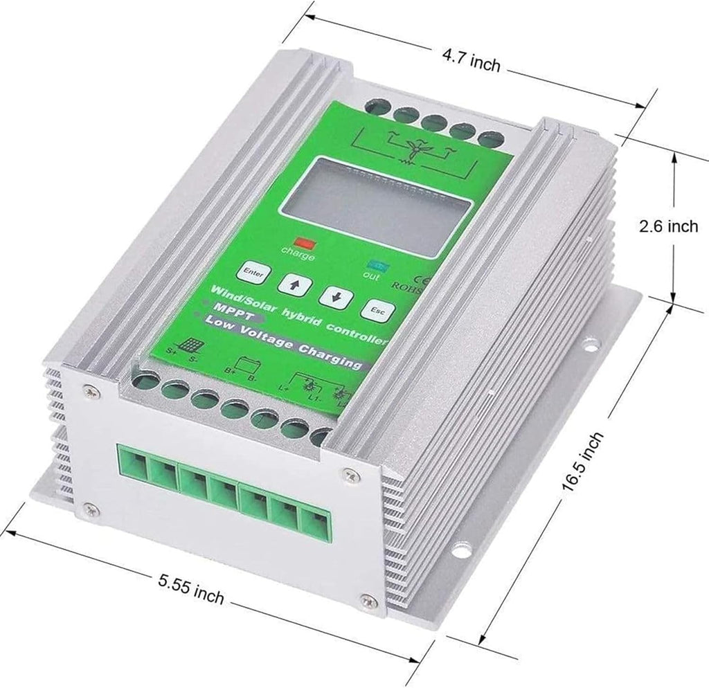 12V/24V/48V Wind Solar Hybrid Charge Controller PWM Wind + Solar Boost Charge Technology Auto Regulator Suitable for Wind Generator Solar Panel System Controller,24V-3000W
