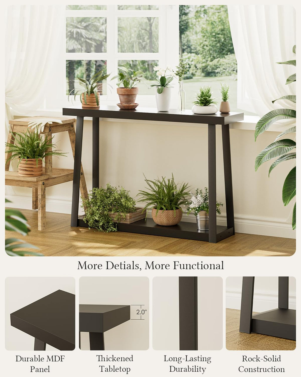 Masupu Console Table with Storage, Sofa Table with Shelf, Narrow Entryway Table for Hallway, Behind The Couch, Living Room, Foyer, Black