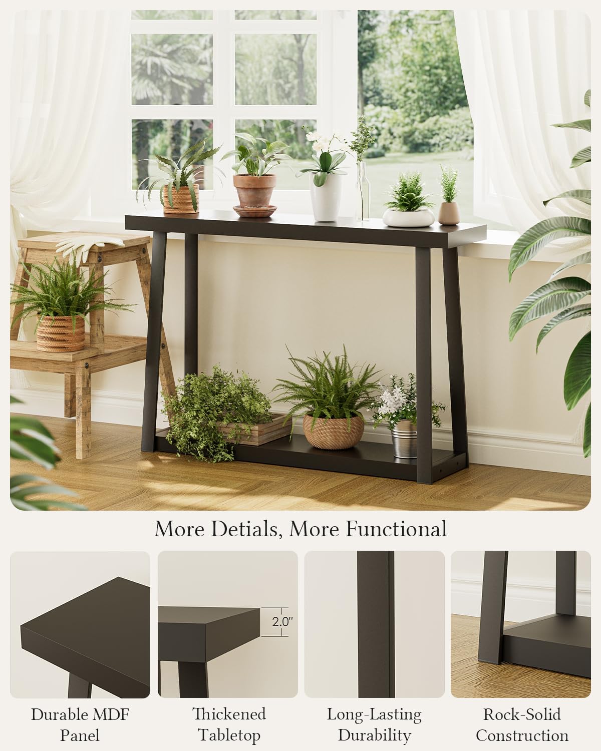 Masupu Console Table with Storage, Sofa Table with Shelf, Narrow Entryway Table for Hallway, Behind The Couch, Living Room, Foyer, Black