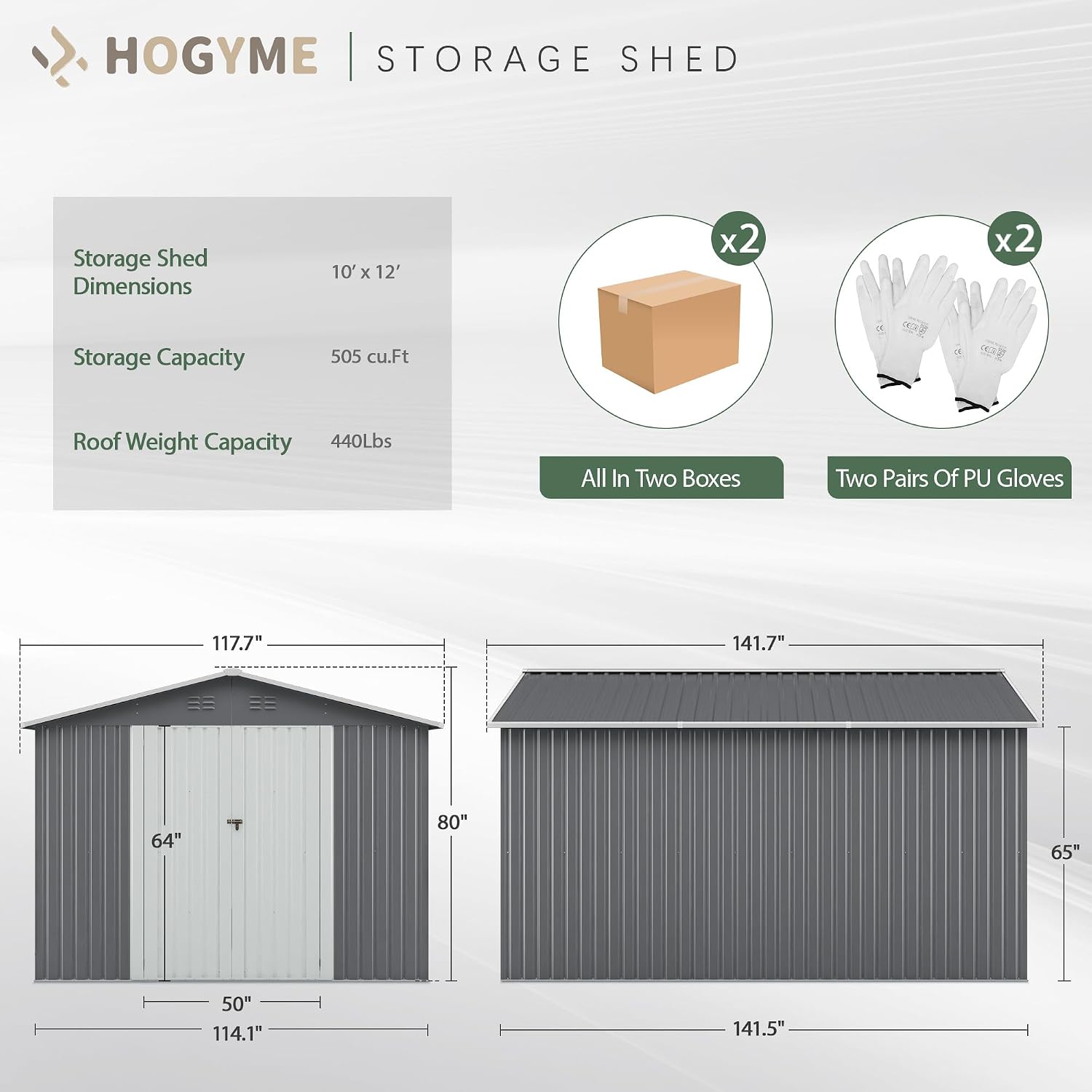 JAXPETY 10x12 FT Outdoor Storage Shed, Garden Shed with Lockable Doors, Tool Sheds for Backyard Garden Patio Lawn, Grey