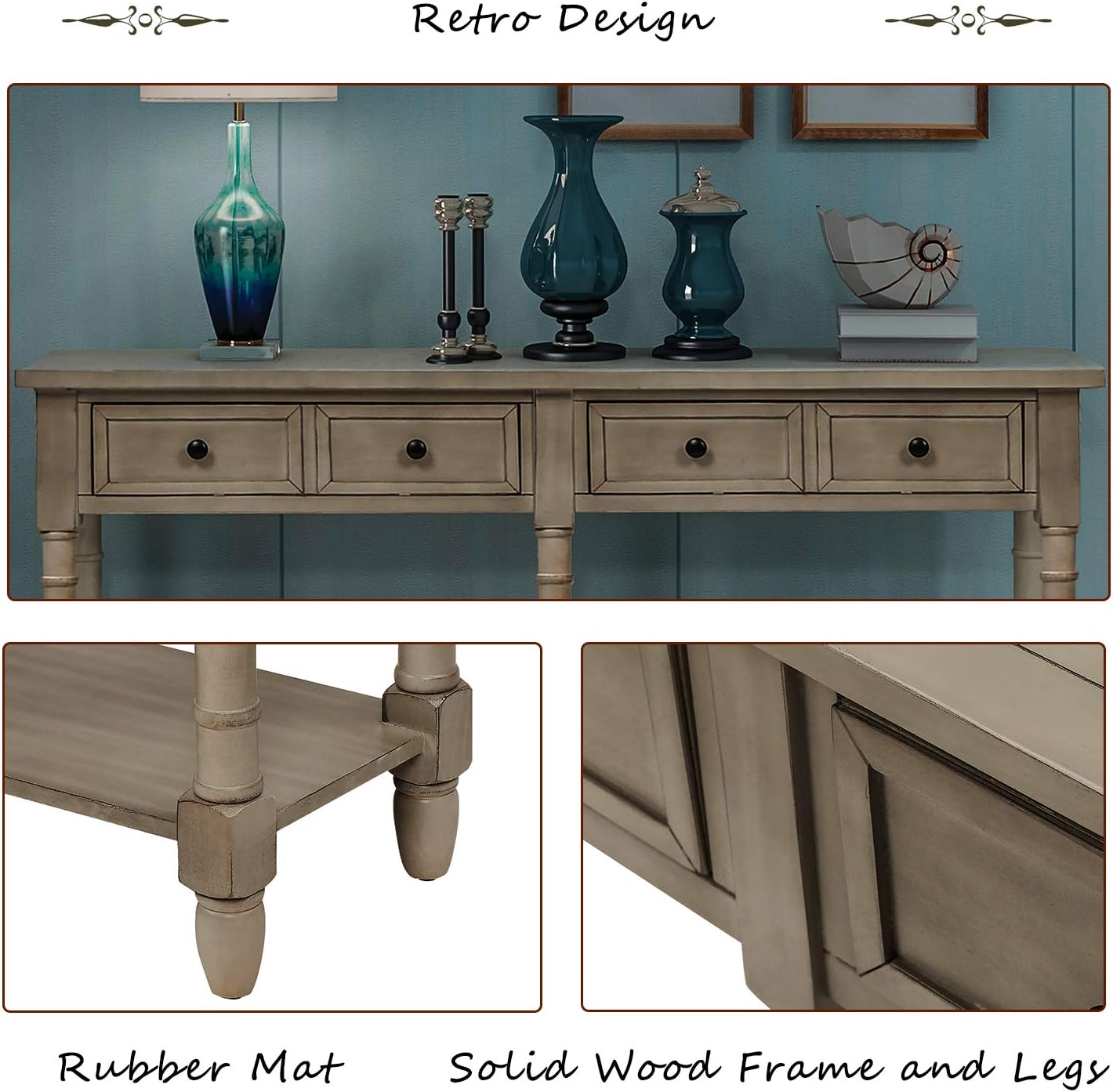 Merax Console Table Sofa Table with Two Storage Drawers and Bottom Shelf for Living Room, Entryway, Easy Assembly (Grey Wash)