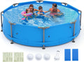 Moccha 10'x10' Round Above Ground Pool, Metal Frame Family Pool Set w/PVC Fabric, 3 Stoppers, Drainage Valve Connector, Outdoor Backyard Swimming Pool (10' Round, 1158 Gal, Blue)