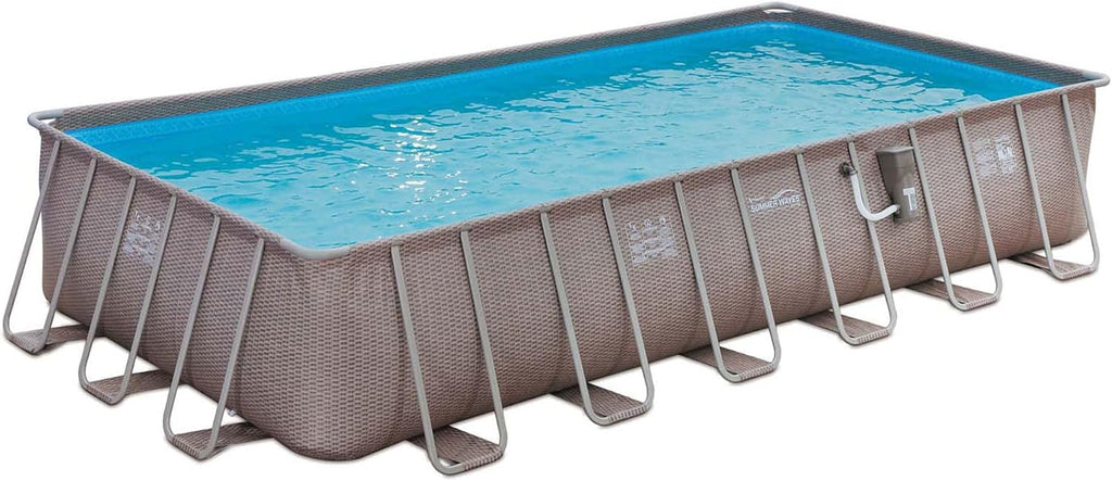 Summer Waves Elite 24' x 12' x 52' Outdoor Rectangular Frame Above Ground Swimming Pool Set with Filter Pump, Cover, Ladder and Ground Cloth, Brown
