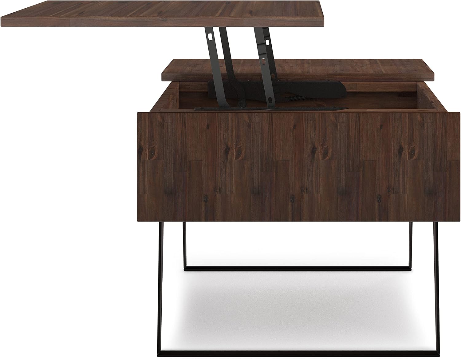 SIMPLIHOME Lowry Lift Top Coffee Table - 48 inch Wide Solid Acacia Wood and Metal Living Room Table in Distressed Charcoal Brown, Modern Industrial Cocktail Table with Hidden Storage and Open Shelf
