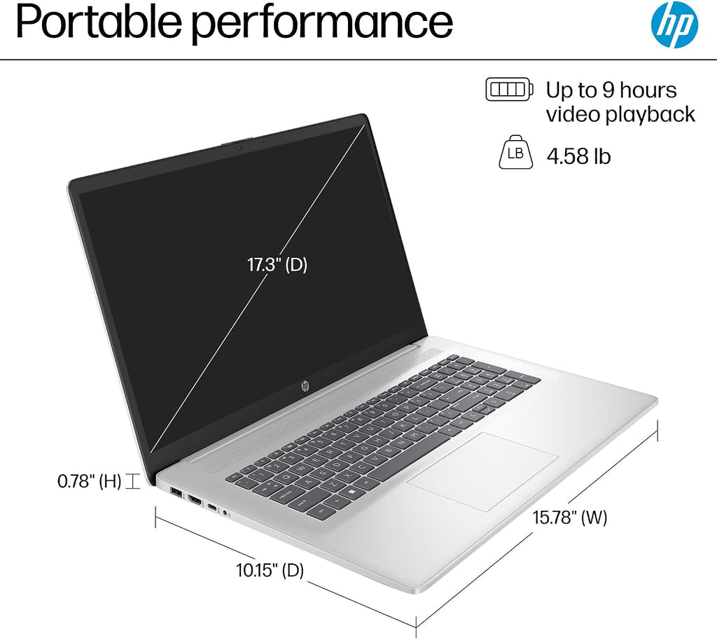HP 17 Laptop (17.3' FHD Anti-Glare, AMD Ryzen 5 (> Intel i7-1165G7), 16GB RAM, 512GB SSD) for Business, Home, Student, Long Battery Life, Webcam, Fast Charge, HDMI, IST Hub, Win 11 Pro, Silver