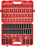 VEVOR 91-Piece 1/2' Drive Impact Socket Set, SAE (5/16' to 1-1/4') & Metric (8 to 32 mm), CR-V, Deep & Shallow, 6 Point, Ratchet Handle, Universal Joint, Adapters, Extension Bars (3, 5, 10 in)