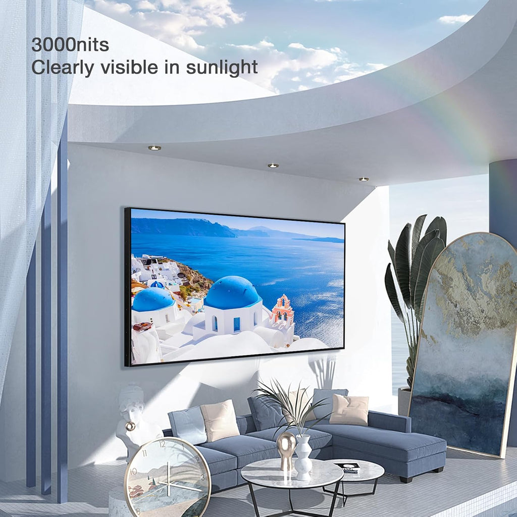 65 Inch Outdoor TV 3000 nits Full Sun LCD Smart TV 4K UHD Outside Television IP55 Weatherproof Ultra-Thin High Brightness All-Weather Wide Viewing Angle Commercial Grade Television